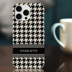 Chic Houndstooth Patroon Naam Zwart Off-White iPhone 16 Pro Max Hoesje