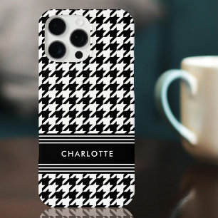 Chic Houndstooth Patroon Naam Zwart Wit iPhone 16 Pro Max Hoesje