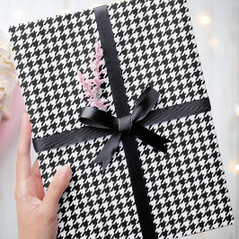 Chic Houndstooth Patroon Zwart & Wit Verjaardag Cadeaupapier
