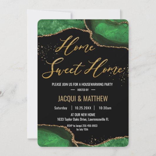Chic Housewarming Party Emerald Green Agate Marble Kaart (Voorkant)