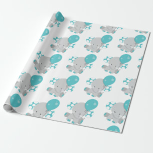 Chic houten blauwgrijze olifant geslacht neutrale cadeaupapier