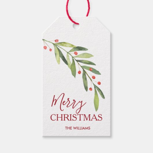 Chic hulst en bessen vrolijk kerstfeest cadeaulabel (Voorkant)