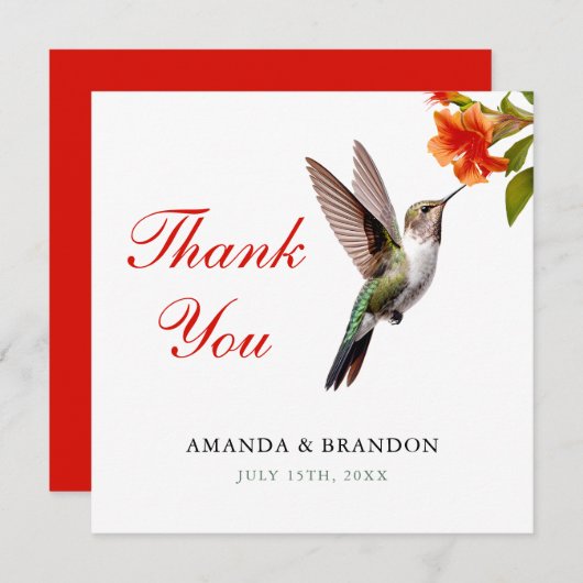 Chic Hummingbird en Oranje Flower Wedding Bedankkaart (Voorkant / Achterkant)