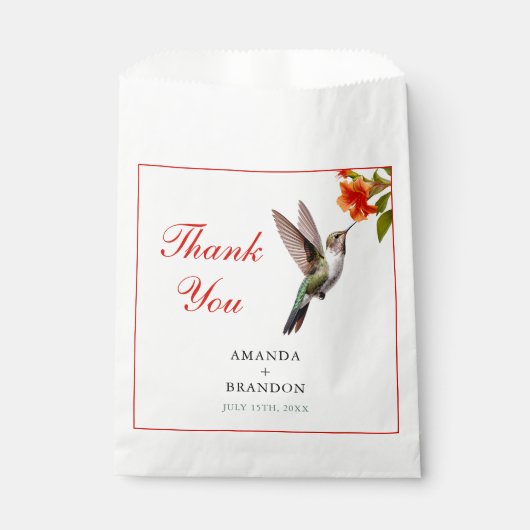 Chic Hummingbird en Oranje Flower Wedding Bedankzakje (Voorkant)