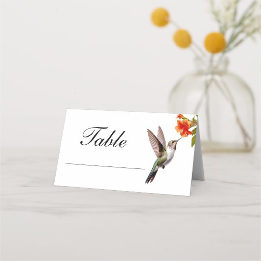 Chic Hummingbird en Oranje Flower Wedding Plaatskaartje (Voorkant)