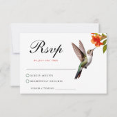 Chic Hummingbird en Oranje Flower Wedding RSVP Kaartje (Voorkant)