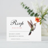 Chic Hummingbird en Oranje Flower Wedding RSVP Kaartje (Staand voorkant)