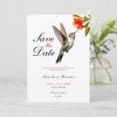 Chic Hummingbird en Oranje Flower Wedding Save The Date (Staand voorkant)