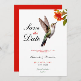 Chic Hummingbird en Oranje Flower Wedding Save The Date