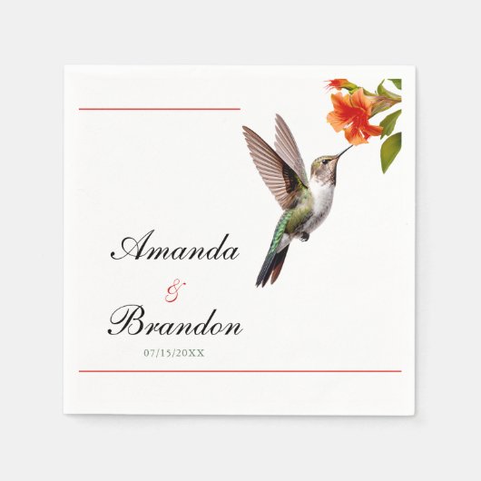 Chic Hummingbird en Oranje Flower Wedding Servet (Voorkant)