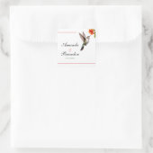 Chic Hummingbird en Oranje Flower Wedding Vierkante Sticker (Tas)