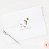 Chic Hummingbird en Oranje Flower Wedding Vierkante Sticker (Envelop)