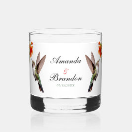 Chic Hummingbird en Oranje Flower Wedding Whisky Glas
