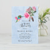 Chic Hummingbird Floral Key Baby Boy Shower Kaart (Staand voorkant)