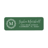 Chic Hunter Green Monogram Return Address Label (Voorkant)