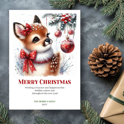 Chic Hushed Forest Fawn Watercolor Christmas Card Feestdagenkaart