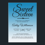 Chic Ibiza Blue Ombre Sweet 16 16th Birthday Kaart<br><div class="desc">Een chic tropical Ibiza blue ombre design Sweet 16 verjaardagsuitnodiging. Het heldere koraal vervaagt op een witte achtergrond. De tekst "Sweet Sixteen"in zwart wordt geplaatst in modern manuscript. Elegant 16e verjaardagsfeest nodigt uit voor een glamoureuze Sweet Sixteen, perfect voor haar, de fashionista die van modern patroon houdt, luxe en glam...</div>