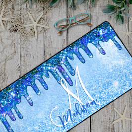 Chic ice blue ombre glitter druppelt monogram note bureaumat