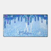 Chic ice blue ombre glitter druppelt monogram note bureaumat (Voorkant)
