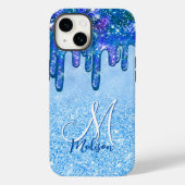 Chic ice blue ombre glitter druppelt monogram note Case-Mate iPhone case (Achterkant)