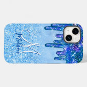 Chic ice blue ombre glitter druppelt monogram note Case-Mate iPhone case (Achterkant (horizontaal))