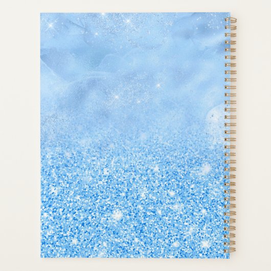 Chic ice blue ombre glitter druppelt monogram note planner (Achterkant)