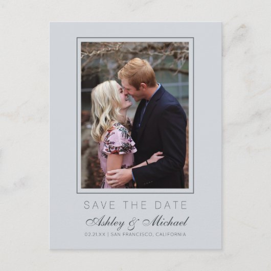 Chic Ice Blue Save the Date Verloving Photo Aankondigingskaart (Voorkant)