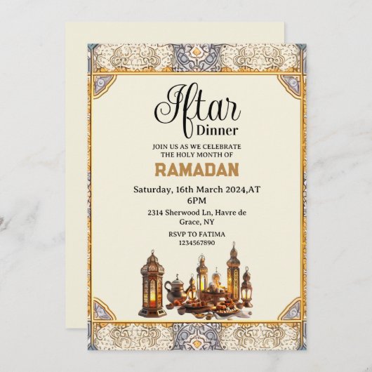 Chic Iftar etentje Ramadan kareem 2025 Kaart (Voorkant / Achterkant)