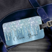 Chic-ijsblauw aqua dripping glitter monogram bagagelabel