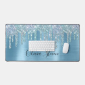Chic-ijsblauw aqua dripping glitter monogram bureaumat (Keyboard & Muis)