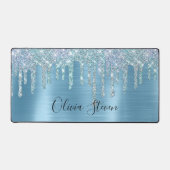 Chic-ijsblauw aqua dripping glitter monogram bureaumat (Voorkant)