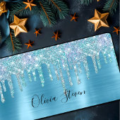 Chic-ijsblauw aqua dripping glitter monogram bureaumat