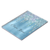 Chic-ijsblauw aqua dripping glitter monogram notitieboek (Linkerzijde)
