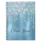 Chic-ijsblauw aqua dripping glitter monogram notitieboek (Voorkant)