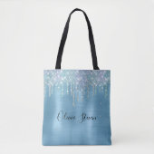 Chic-ijsblauw aqua dripping glitter monogram tote bag (Voorkant)