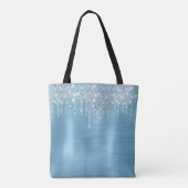 Chic-ijsblauw aqua dripping glitter monogram tote bag (Achterkant)