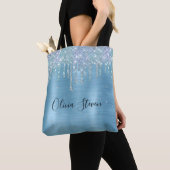 Chic-ijsblauw aqua dripping glitter monogram tote bag (Dichtbij)