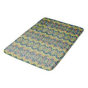 Chic Ikat Colorful Ethnic Pattern on Blue Badmat