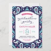 Chic Ikat Paisley Graduation Party Invitation Kaart (Voorkant)