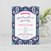 Chic Ikat Paisley Graduation Party Invitation Kaart (Staand voorkant)