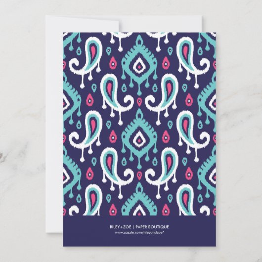 Chic Ikat Paisley Graduation Party Invitation Kaart (Achterkant)
