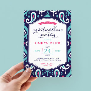 Chic Ikat Paisley Graduation Party Invitation Kaart