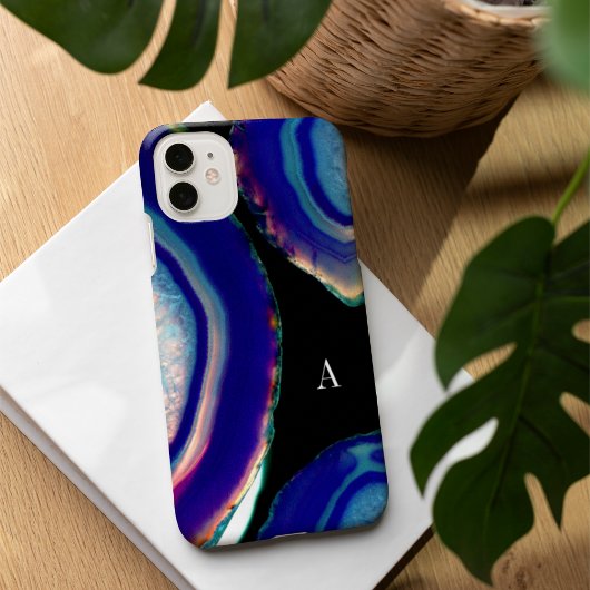 Chic Indigo Agate Geode Monogram Case-Mate iPhone Case