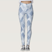 Chic Indigo Blue en White Faux Patchwork Pattern Leggings (Voorkant)