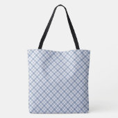 Chic Indigo Blue en White Preppy Check Pattern Tote Bag (Achterkant)