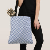 Chic Indigo Blue en White Preppy Check Pattern Tote Bag (Dichtbij)