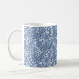 Chic Indigo Blue Ethnic Floral Print Coffee Mok