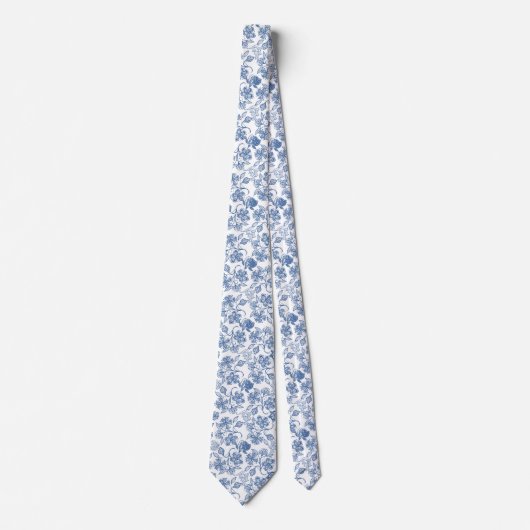 chic Indigo Blue Ethnic Floral Print Necktie Stropdas (Voorkant)