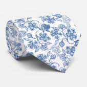 chic Indigo Blue Ethnic Floral Print Necktie Stropdas (Opgerold)