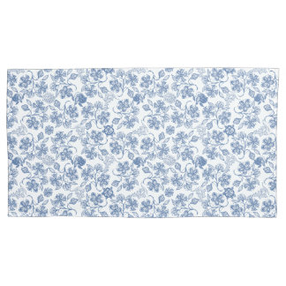 Chic Indigo Blue op White Ethnic Floral Print Kussensloop